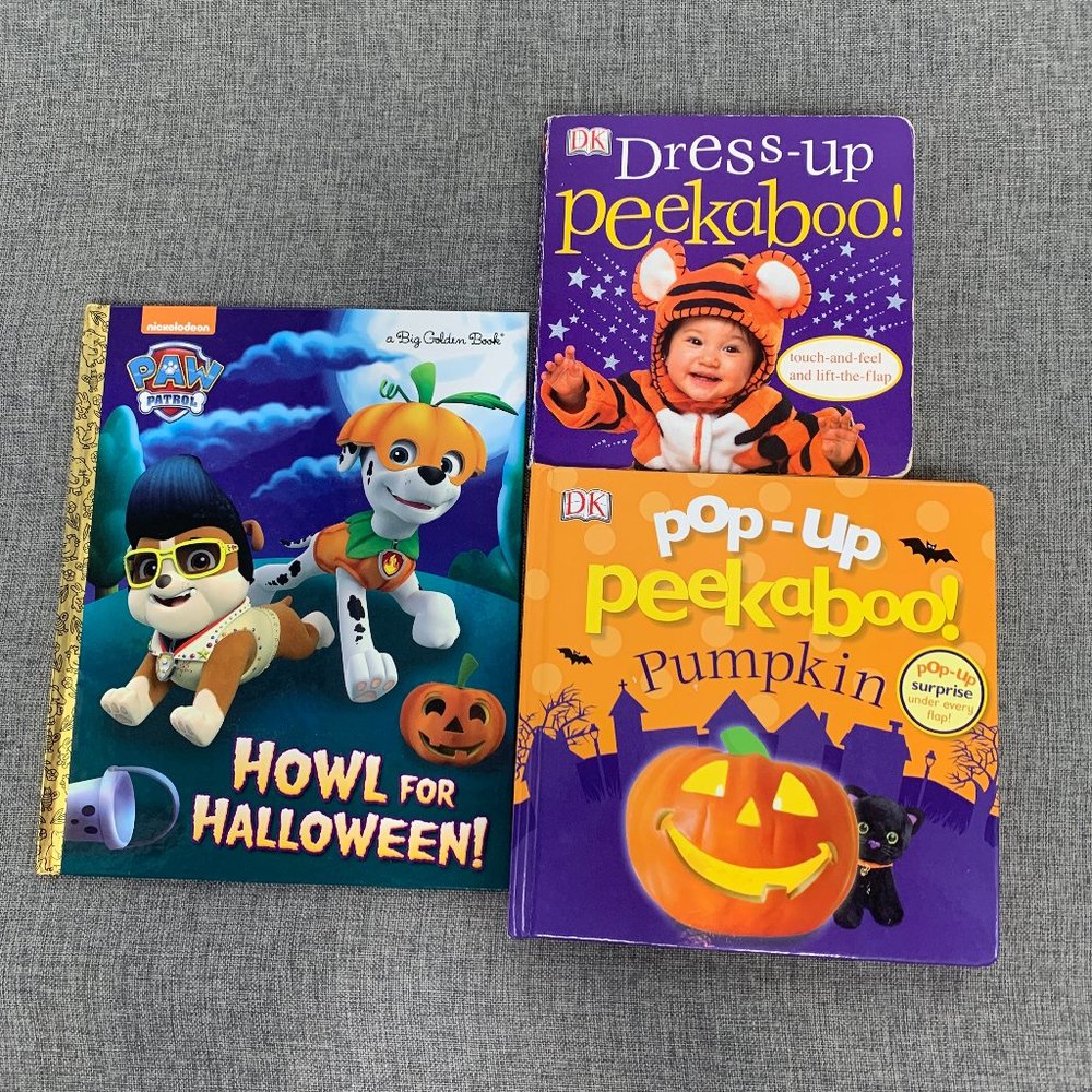 Bundle of 3 Kids Halloween Books Paw Patrol, Peekaboo, Pop Up Peekaboo Pumpkin